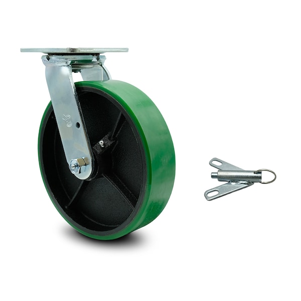 8 Inch Green Poly on Cast Iron Swivel Caster with Ball Bearing and Swivel Lock